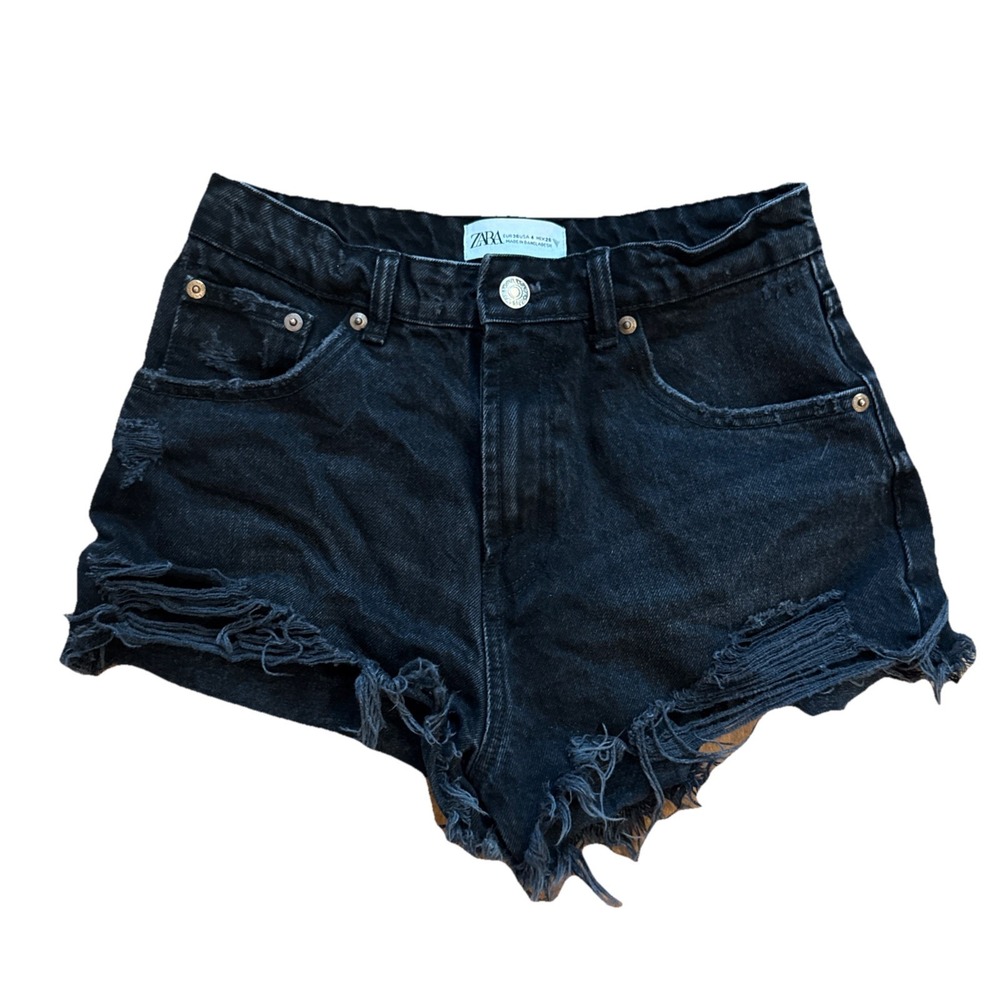 ZARA Women's Black Distressed High‎ Rise Denim Short Shorts Size 4